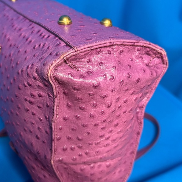 BRAHMIN LARGE TORI TOTE FIG NORMANDY OSTRICH EMBOSSED LEATHER PURPLE TYPE COLOR